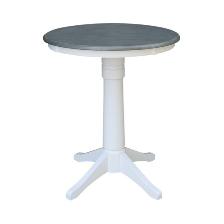 International Concepts Round 30 in Rd Top Ped Table, Counter Ht, White/Heather Gray, 30 W, 30 L, 35.9 in H, Wood K05-30RT-27B-6B